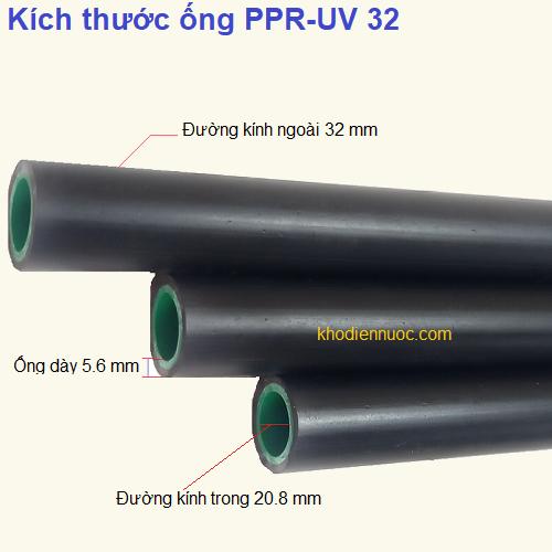 Kích thước ống PPR-UV 32
